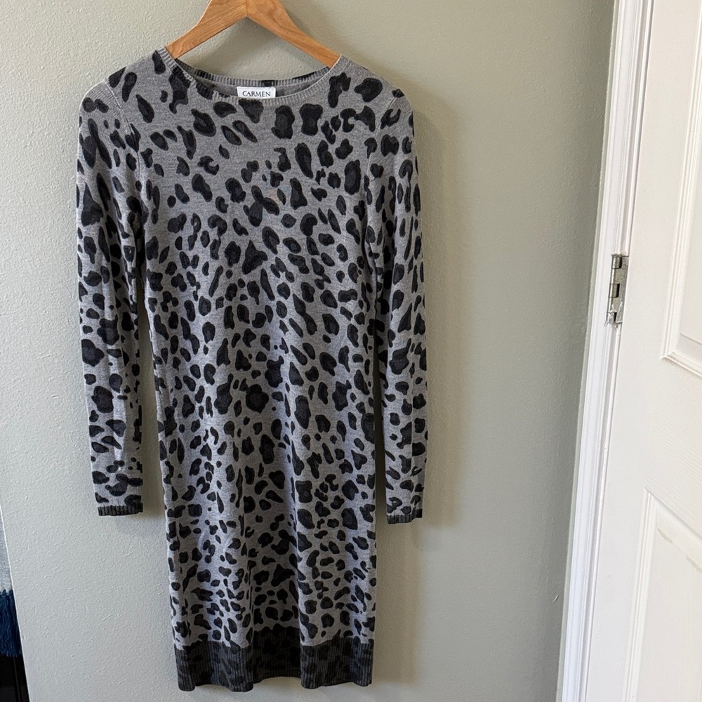 CARMEN Grey Leopard Print Knit Dress